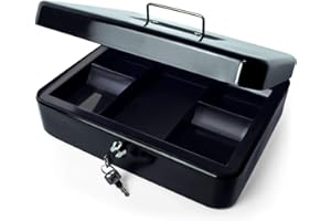 iGadgitz Home U7171 Petty Cash Box with Keys and Coin Tray, Petty Cash Tin, Money Tin -Black -12" (30cm)