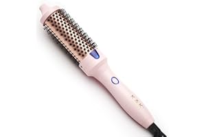 K&K Thermal Brush Keratin Protect Heated Barrel Hot Hair Brush Ionic Smooth Shine Volumize Comb Dual Voltage Hair Straightener Curler Styling Tool 38 mm UK Plug (Pink, 38mm)
