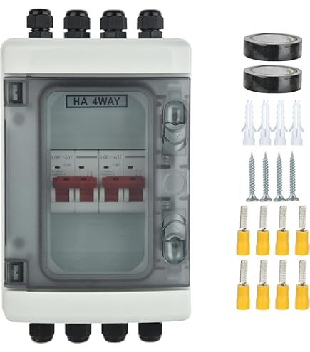 Overspanningsbeveiliging PV, DC stroomonderbreker PV-installatie DC12v- DC400v 4-String, 2P 30A Waterdichte zonne-combinerbox voor wandmontage, IP67 waterdichte stroomonderbreker voor zonne-PV-systeem
