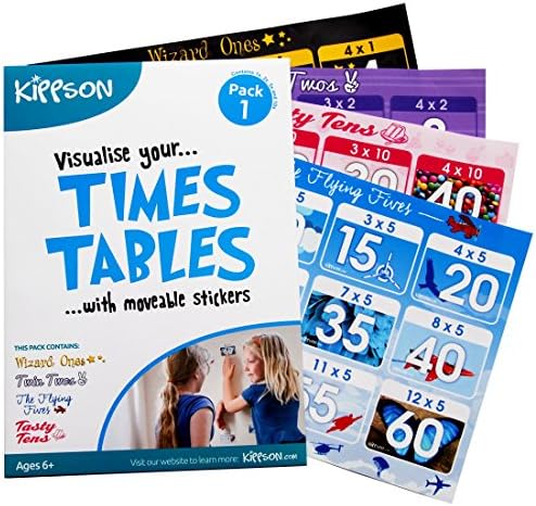 Movable Times Tables Maths Wall Stickers Art Decal Kids Room Nursery Decoration by Kippson, Pack 1 (1x, 2x, 5x and 10x)