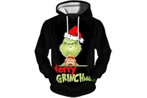 QWUVEDS Felpa con cappuccio unisex, motivo natalizio divertente e creativo, 3D, a maniche lunghe, con coulisse, felpa con immagine del Grinch