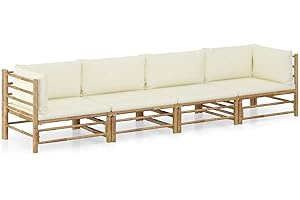 Festnight Gartenlounge Loungemöbel Terrasse Gartenmöbel Set Bambus Garten Lounge Sofa 4-Sitzer Outdoor Couch Set Sitzgruppe Garten Sofagarnitur Terassenmöbel 4-TLG