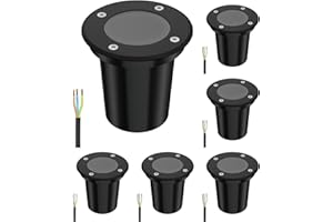 ledscom.de 6 pièces luminaire encastré de sol BOLI pour l'extérieur, IP67, noir, rond, 108mm Ø, 1x GU10 max. 15W, givré