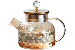 Tekanna glas med infusionssil – kanna för iste och varmt te 1000 ml – värmetålig och