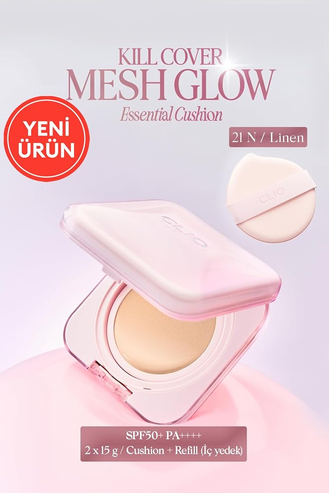 CLIO, Hyalüronik Asit İçerikli Kill Cover Mesh Glow Essential Cushion Set (21N Linen) SPF50+ PA++++