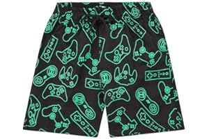 ThePyjamaFactory Gaming Boys Shorts Swimming Trunks, Swim Shorts with All Over Controller Design Black Green