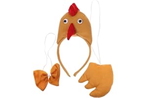 Didiseaon 3pcs Chicken Costume Set Plush Rooster Headband with Bow Tie Tail Animal Fancy Dress Costume Cosplay Accessories