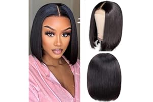 TNICE Perruque Bresilienne Cheveux Humain Bob Courte 4x1 Lace Frontal Wig Perruque Femme Naturelle Bresilienne T part Lace Wig Perruque Naturelle pour Femmes Human Hair Bob Wigs (8 Pouces)