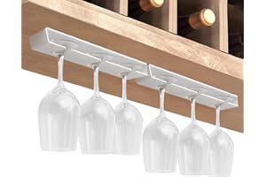 Vaisoeny Soporte para copas de vino, Paquete de 2 scuelga copas, Colgador copas, Organizador de plástico para bar, Sin perforaciones, Autoadhesivo (Blanco)
