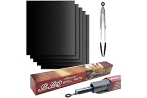 Beeway BBQ Grillmatte, Universele / Ofenauskleidung / ofen liner / Grillmatten (5er Set) für Gasgrill, Grillen und Backen - inkl. 12" Grillzange
