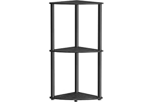 SONGMICS HOME Superfast Toolless Assembly, 3-Tier Corner Shelf, Corner Shelving Unit, Corner Storage Stand, 38.3 x 27 x 70.6 cm, Living Room, Bedroom, Kitchen, Ebony Black LBC620B01