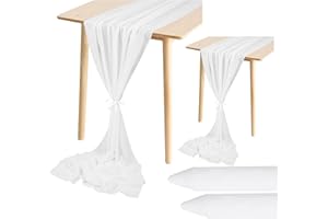 PESONLOOK 2 Pack Chiffon Table Runner White,28x120 Inches Long Sheer Romantic Wedding Table Runner Sheer Boho Rustic Table Runner for Wedding/Bridal Shower/Party Decorations (White)