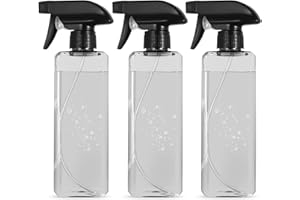 HAOCHEN 3 Pcs 500ml Flacons Pulvérisateur, Bouteille Spray Vide Vaporisateur Eau, Flacon Spray Bouteilles en Plastique pour Nettoyage Ménage Jardinage Plantes Cheveux Coiffeur(Carrés, Noirs Transparents)