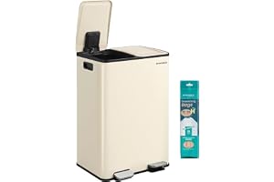 SONGMICS Pedalhink med Dubbla Fack, 2 x 30 L, Stål | Avfallshink för Kök, Mjukstängande Lock, 47,7 x 38 x 67 cm, Cappuccino B