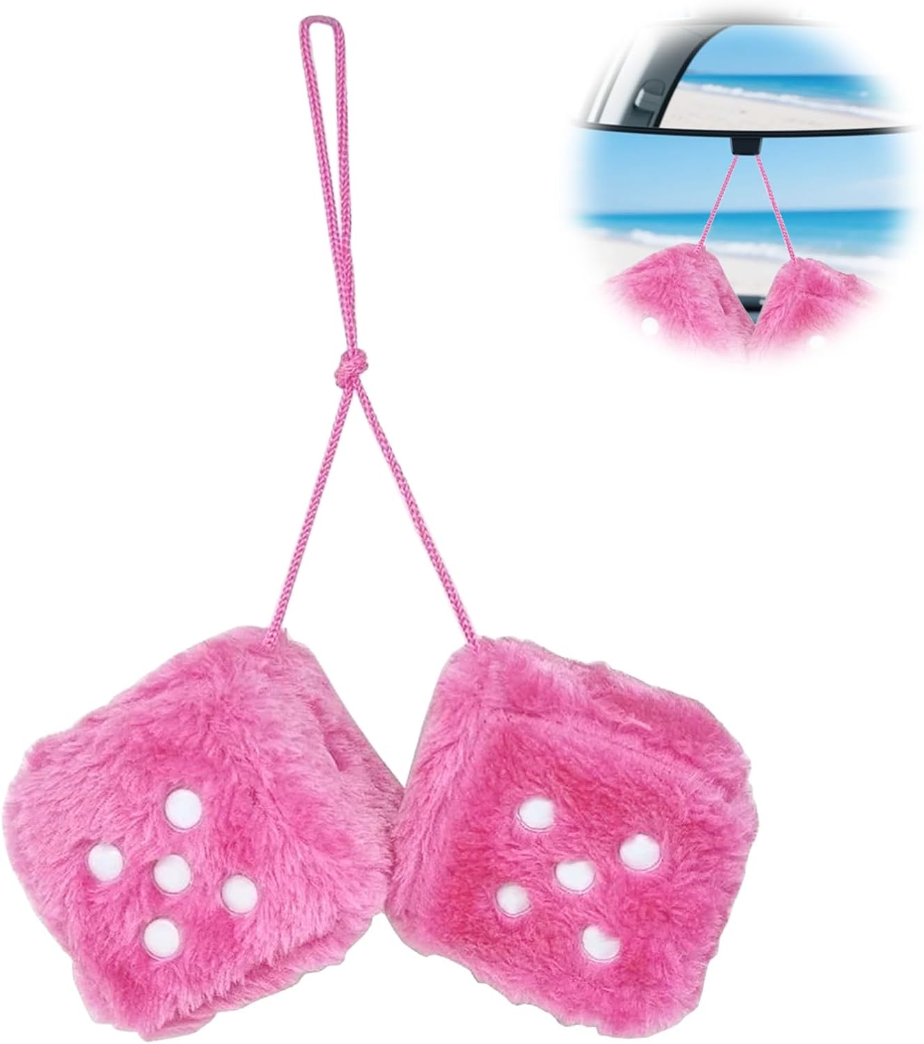 Pair 3” Fuzzy Plush Dice Furry Dice for Car Fuzzy Dice for Car Pink Fluffy Dice Car Decor Cute Soft Plush Rearview Mirror Decor Rear View Mirror Hanging Accessories for Car Interior Ornament