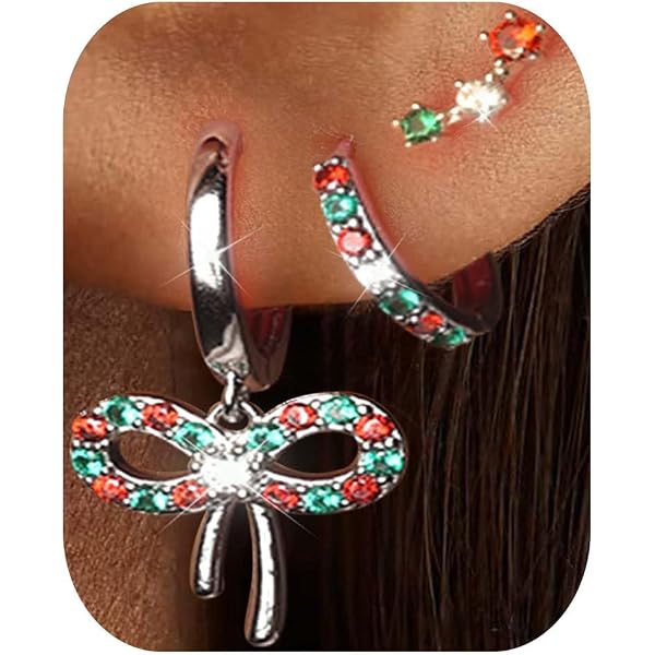 Sibba Orecchini Di Natale 2 Paia - Borchie A Campana Rosse E Fiocco Rosso/verde, Regalo Per Donne E Ragazze