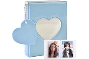 JIAYAUS Kpop Album Fotos Puede Almacenar 32 Hojas, Corazón Azul Libro de Fotos con Colgante de Corazón Azul, Mini Moda álbum de Fotos Adecuado para Almacenar Fotos de ídolos, Tarjetas, Pegatinas