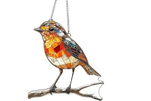 QINZIEN Acrylic Hanging Garden Suncatcher Robin On Branch,Garden Hanging Ornaments,Suncatchers for Windows,Robin Gifts,Sun Catchers for Garden,Robin Ornaments for Garden,Garden Hanging Ornaments Outdoor(8cm)