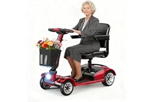 Unificare 28 km Folding Electric Scooter for Seniors, Stable Seniors Mobility Scooter up to 190 kg, 4 Wheels for All Terrain, Electric Scooter, LED Headlight and Basket, Charger Included