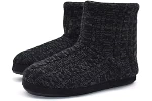 KuaiLu Tricoté Laine Chaudes d'intérieur Homme Chaussons Bottes Pantoufles Velours Mousse à Mémoire Doublure en Semelle Antidérapante