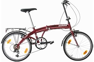 MULTIBRAND DISTRIBUTION Multibrand Folding 20 Pouces, Vélo Pliant Moderne, 6 Vitesses, Frein V-Brake, Garde-Boue, Sonnette, Porte-vélos, pour Adultes et Adolescents, Convient de 155 cm à 185 cm