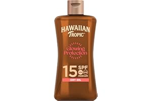 Hawaiian Tropic | Glowing Protection Olio Secco SPF 15, Formato da Viaggio, Profumazione Tropicale, con Burro di Karité, Resistente all'Acqua, Vegano