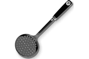 HENSSLERS® Schaumlöffel Edelstahl [MIT SCHWARZER TITANBESCHICHTUNG] - Schaumkelle Edelstahl - Abseihlöffel zum Abschöpfen, Abseihen oder Servieren von Speisen - Sieblöffel - Spülmaschinengeeignet