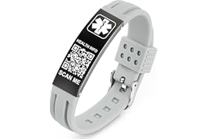 Theluckytag Bracelets médicaux pour homme et femme avec code QR - Bracelet d'alerte médicale - Bracelet en silicone étanche pour poignets jusqu'à 22,9 cm - Plus d'espace - Informations