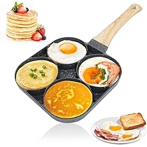 Padella Pancake A 4 Fori - Antiaderente, In Alluminio, Per Frittate, Uova, Colazione, Con Spatola Inclusa - Foto 5