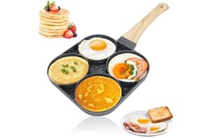 RANJIMA Poele a Pancakes Induction Poêle à 4 Emplacements,Poele Pancakes Antiadhésive en Aluminium Poêle à Omelette pour Petit-déjeuner Oeuf Au Plat Hamburger Crêpes,pour Cuisinière à Gaz et Induction