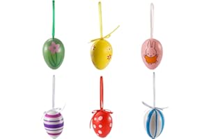 RAJTTS Easter Decorations,6PCS Easter Hanging Eggs,Easter Tree Decorations,Plastic Easter Eggs,Decorative Easter Eggs,Colorful Easter Eggs for DIY Crafts Home Decorations. (Assorted Color 6 Pack)