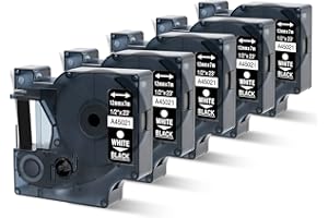 Oozmas Cinta de etiquetas compatible de repuesto para cinta D1 45021 blanco sobre negro, 12 mm x 7 m, compatible con Dymo LabelManager 160 210D 360D 420P 450D, paquete de 5