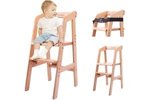 YOLEO Chaise Haute Evolutive en Bois pour bébé, Chaise Enfant Réglable, Fabriqué en bois de hêtre de haute qualité，Avec ceintures de sécurité 1-12 ans jusqu'à 90 kg (Claire)