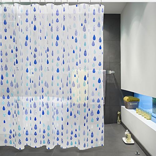 Shower Curtain, Etersky Semi-Transparent Mould Proof Resistant Shower Curtains, EVA Anti-Bacterial, Waterproof Lining for Bathroom with 12 Metal Hooks - 72'' x 72'' - Blue