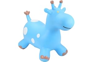 Happy Hopperz Inflatable Bouncy Animal with Grippable Ears/Horns, Easy to Clean Space Hopper for Indoor and Outdoor Play, Bouncing Toy, Pump Included, 12 Months-5 Years, Blue Giraffe