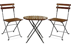 FRANKYSTAR Avolio Bistrò Ensemble de jardin avec table basse et 2 chaises pliantes en acier et bois avec finition teck - Ensemble d'extérieur rétro