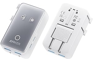 Anker Nano Adattatore Universale da Viaggio di Potenza USB a 5 Porte con 1 AC, 2 USBA e 2 USBC, Controllo Intelligente della Temperatura, Compatibile con oltre 200 Paesi, Ideale per i Viaggi.