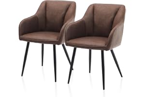 ‎TUKAILAI TUKAILAI Esszimmerstühle 2er-Set mit Armlehnen, Kunstleder Stuhl Polsterstuhl Sessel Küchenstuhl mit Polstersitz, Rückenlehne, Metallbeine, Lounge Empfang, Esszimmer Küche, Wohnzimmer 2 Stück braun