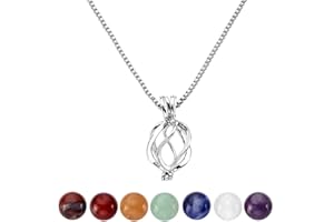 JSDDE 7 Chakra Reiki Healing Crystal Gemstones Natural Beads Round Shape Hollow Locket Pendant Necklace