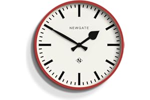 NEWGATE® Zegar ścienny z numerem trzy kolejowy, okrągły zegar, zegar kuchenny, zegary do salonu, zegar biurowy, współczesna obudowa, tarcza markera, zegar stacji (czerwony strażacki)