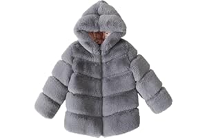 AEGJEGVD Manteaux en Fausse Fourrure Fille Hiver Veste en Fausse Fourrure pour Enfants Filles en Fausse Chaude Vestes à Capuche Blouson d'hiver Manteaux et Blousons Ado Chaude en Peluche pour 2-13 Ans