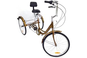 KAUITOPU 24 pollici triciclo 3 ruote bicicletta con schienale cestino per verdure manubrio regolabile per adulti viaggi equitazione shopping 6 marce