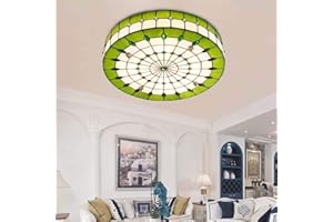 WDBZTJ ZTJ-Lighting Tiffany style Plafonniers encastré, Vitrail lampe de plafond avec abat-jour vert, rond Éclairage de plafond pour Living Room Chambre,50cm