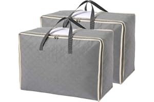 Astoryou 105L Large Storage Bags with Zips, 2 PCS Duvet Storage Bag King Size, Breathable Underbed Storage Bags for Bedding, Clothes, Duvets, Pillows, Quilt, Blankets