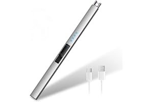 HOTERB Encendedor Electrico,Encendedor Cocina Electrico con Puerto USB Tipo C,Pantalla LED de Batería,Mechero Electrico USB Recargable para Encender Largo el de Vela,Hogar al Aire Libre(Plata)
