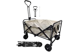 ASERELL Folding Trolley Cart Wagon on 5" Rubber Wheel Large Capacity Collapsible Festival Wagon for Camping Garden Beach Shopping Outdoor, Garden Foldable Wheelbarrows with Adjustable Handle