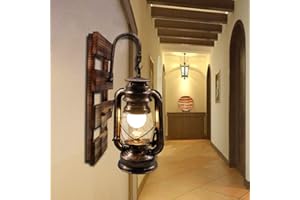 Artpad Lámpara de queroseno rústico montado en la pared, gancho E27 lámpara de pared colgante con base de madera, barra interior, restaurante de café, decoración de pasillo, apliques