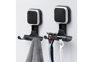 TAILI Gancio per Rasoio Doccia 2 Pack, Ganci per Rasoio a Ventosa per Bagno Asciugamano Ventosa Bagno per Parete Doccia Rimovibile Impermeabile a Forma di Quadrato Telaio in metallo nero