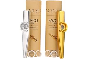 RUBYWOO&CHILI 2 Stück Kazoo Metall, Kazoo Set mit Metall 4 Kazoo Membran, Original in Pappröhre verpackt(eine gute Begleiter für eine Gitarre, Ukulele)