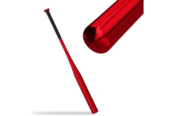 Relaxdays basebollträ i aluminium, 34 tum/86 cm, halkfritt handtag, rött